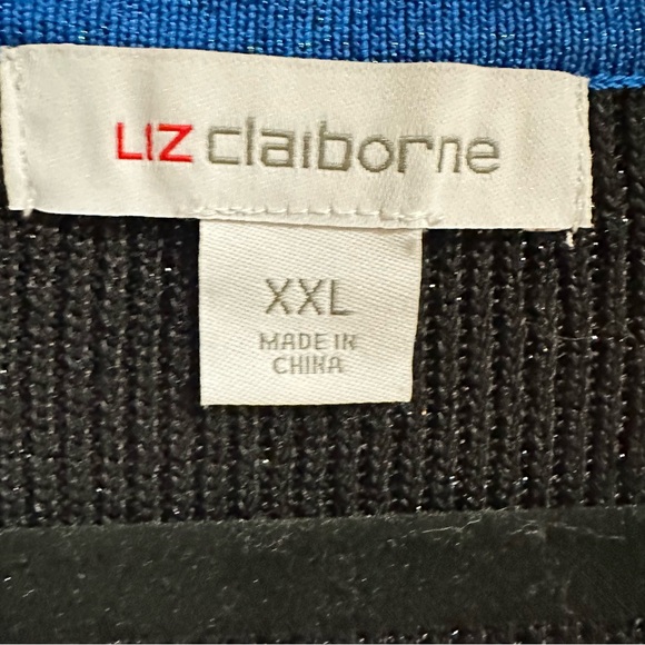 Liz Claiborne Sweater Women's XXL Black & Blue metallic knit Sweater - Picture 7 of 9